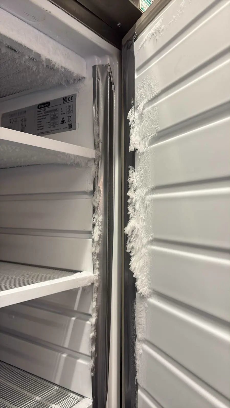 Blizzard LS60 with heavy frost concentrated beside the door seal