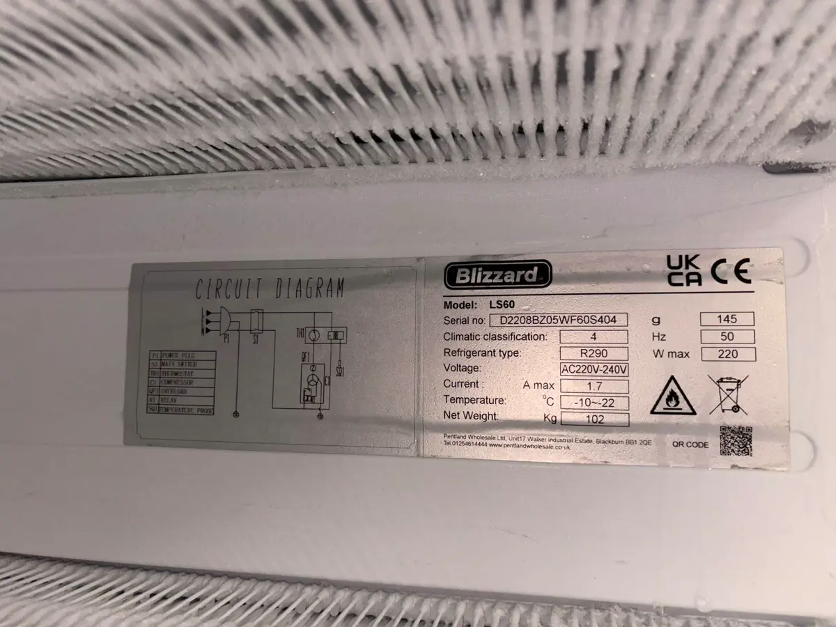 Blizzard LS60 rating plate serial D2208BZ05WF60S404