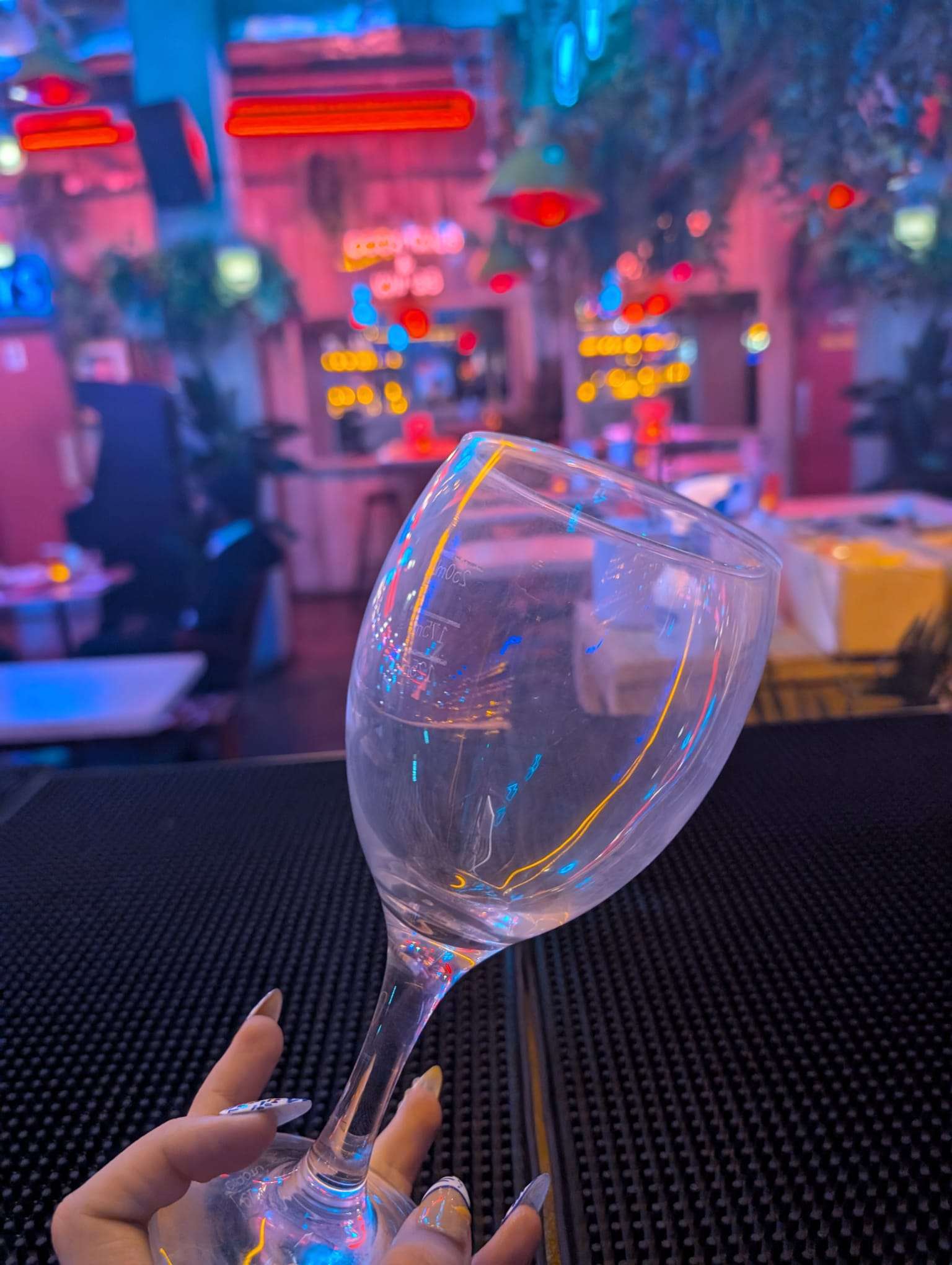 Close view of cloudy wine glass after washing at Bunk Leicester