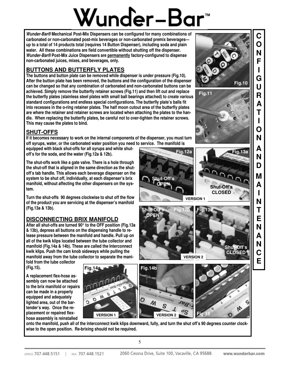 Wunder-Bar M4 manual page for buttons and butterfly plates