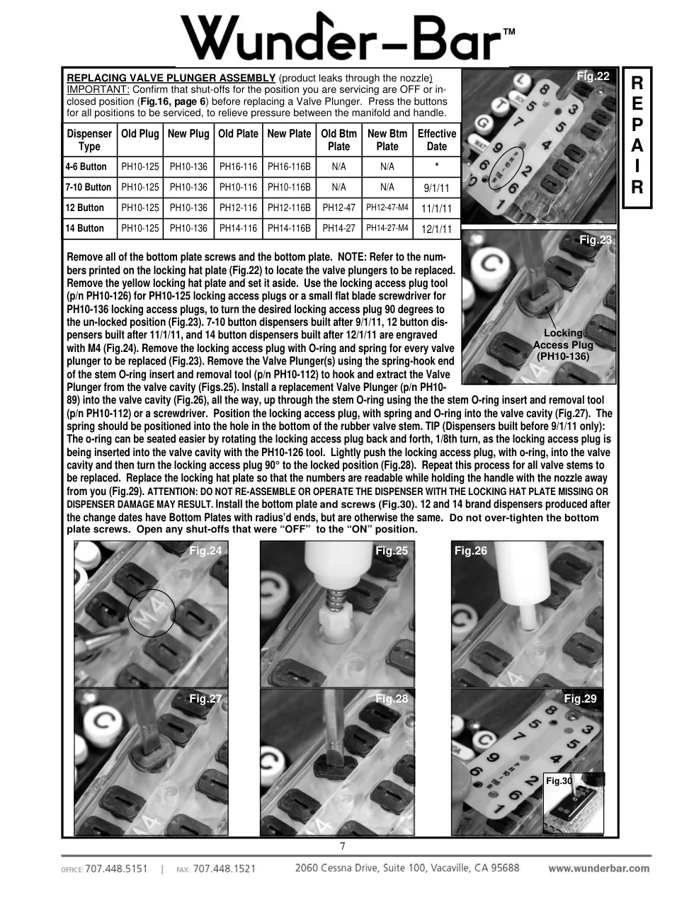 Wunder-Bar M4 manual page for valve plunger assembly