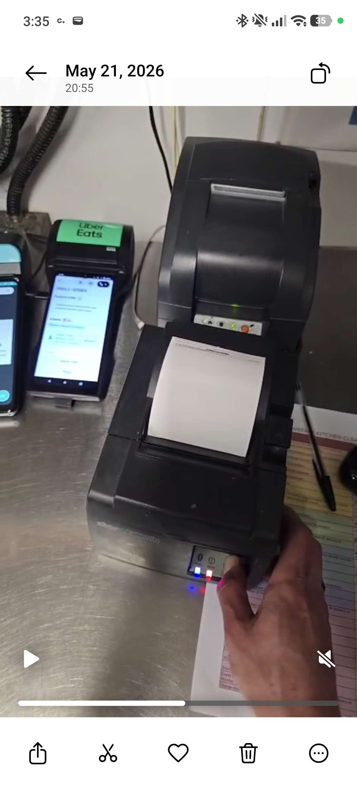 Uber Eats printer orange error light during jam