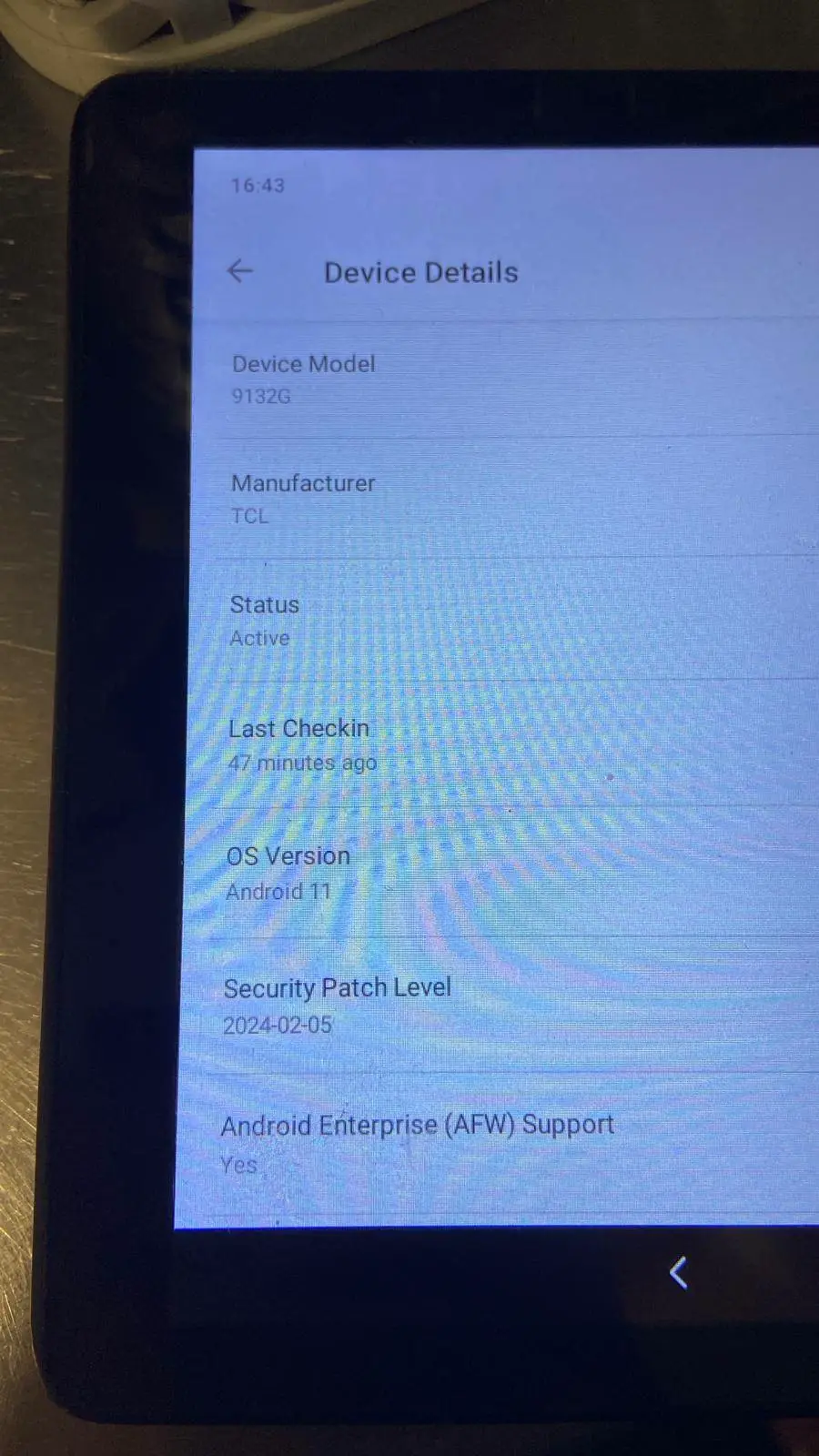 TCL 9132G Uber Eats tablet device details